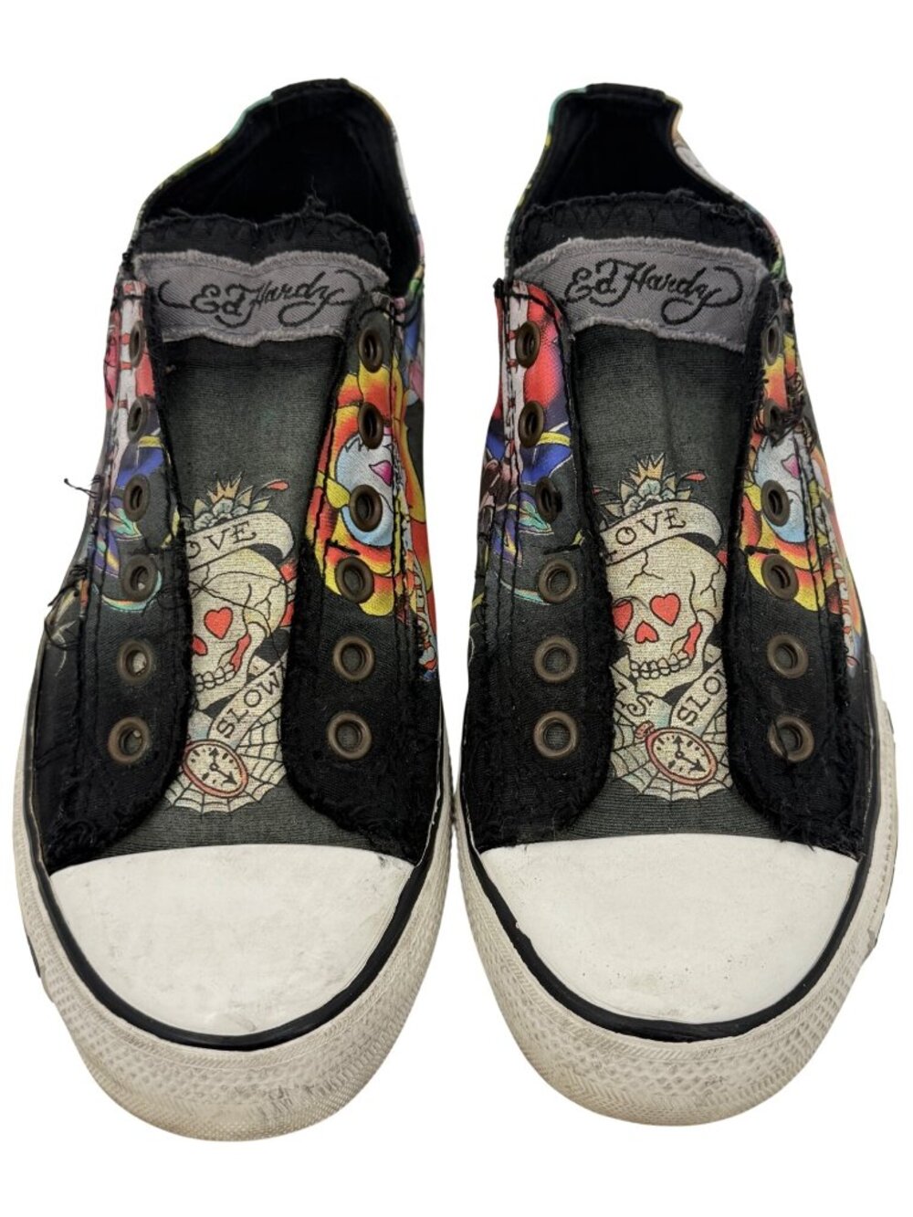 VTG Ed Hardy Black Tattoo Print Canvas Sneakers 8 | Y2K Skater Grunge Streetwear - Picture 12 of 16